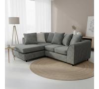 Abakus Direct Jumbo Chenille Corner Sofa In Charcoal Left Facing With Plush Chaise Extension