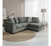 Abakus Direct Jumbo Chenille Corner Sofa In Charcoal Right Facing With Plush Chaise Extension