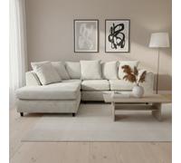 Abakus Direct Jumbo Chenille Corner Sofa In Cream Left Facing With Plush Chaise Extension