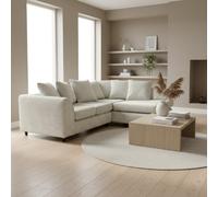 Abakus Direct Jumbo Chenille Corner Sofa In Cream Right Facing With Plush Chaise Extension