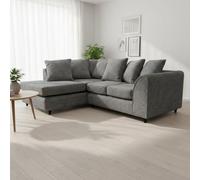 Abakus Direct Jumbo Chenille Corner Sofa In Dark Grey Left Facing With Plush Chaise Extension
