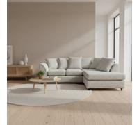 Abakus Direct Jumbo Chenille Corner Sofa In Light Grey Right Facing With Plush Chaise Extension