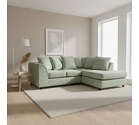 Abakus Direct Jumbo Chenille Corner Sofa In Sage Green Right Facing With Plush Chaise Extension