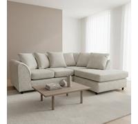 Abakus Direct Jumbo Chenille Corner Sofa In Stone Grey Right Facing With Plush Chaise Extension