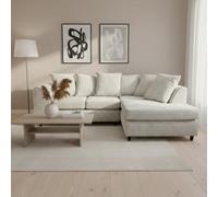 Abakus Direct Jumbo Chenille Corner Sofa In White Right Facing With Plush Chaise Extension