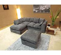 Abakus Direct ® JUMBO DYLAN LH/RH CORNER SEATER SOFA IN GREY CORD CHENILLE FABRIC + FREE FOOTSTOOL | 3-YEAR WARRANTY (LH Corner)