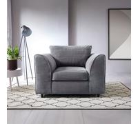 Abakus Direct Jumbo Grey Cord Armchair For Living Room With Thick Luxury Deep Filled Cushioning