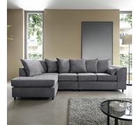 Abakus Direct Jumbo Large Grey Cord Left Facing Corner Sofa For Living Room With Thick Luxury Deep Filled Cushioning
