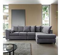 Abakus Direct Jumbo Large Grey Cord Right Facing Corner Sofa For Living Room With Thick Luxury Deep Filled Cushioning