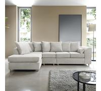 Abakus Direct Jumbo Large White Cord Left Facing Corner Sofa For Living Room With Thick Luxury Deep Filled Cushioning