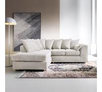 Abakus Direct Jumbo White Cord Left Facing Corner Sofa For Living Room With Thick Luxury Deep Filled Cushioning