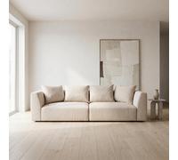 Abakus Direct Tokyo 3 Seater Sofa In Soft Cream Brushed Tweed Fabric With Deep Seat And Plush Cushioning