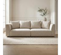 Abakus Direct Tokyo 3 Seater Sofa In Soft Sand Basket Weave Fabric With Deep Seat And Structured Cushioning
