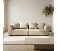 Abakus Direct Tokyo 3 Seater Sofa In Warm Beige Basket Weave Fabric With Deep Seat And Structured Cushioning