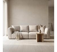 Abakus Direct Tokyo 3 Seater Sofa In Warm Taupe Brushed Tweed Fabric With Deep Seat And Plush Cushioning