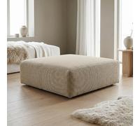 Abakus Direct Tokyo Footstool In Warm Beige Basket Weave Fabric With Deep Seat And Structured Cushioning
