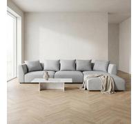 Abakus Direct Tokyo Large Corner Sofa In Light Grey Brushed Tweed Fabric With Deep Seat And Plush Cushioning