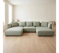 Abakus Direct Tokyo U-Shape Modular Sofa Basket Weave Fabric with Deep Seats in Green Abakus Direct Green