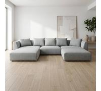 Abakus Direct Tokyo U-Shape Modular Sofa Basket Weave Fabric with Deep Seats in Grey Abakus Direct Grey