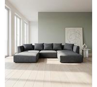Abakus Direct Tokyo U-Shape Modular Sofa In Charcoal Brushed Tweed Fabric With Deep Seat And Plush Cushioning