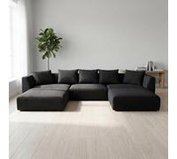 Abakus Direct Tokyo U-Shape Modular Sofa In Deep Black Basket Weave Fabric With Deep Seat And Structured Cushioning