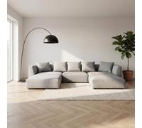 Abakus Direct Tokyo U-Shape Modular Sofa In Light Grey Brushed Tweed Fabric With Deep Seat And Plush Cushioning