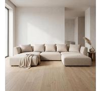 Abakus Direct Tokyo U-Shape Modular Sofa In Soft Cream Brushed Tweed Fabric With Deep Seat And Plush Cushioning