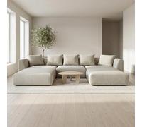 Abakus Direct Tokyo U-Shape Modular Sofa In Soft Sand Basket Weave Fabric With Deep Seat And Structured Cushioning