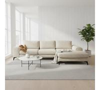 Abakus Direct Venice Chenille Corner Sofa In Beige Right Facing With Deep Seats And Extra-Wide Padded Arms