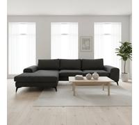 Abakus Direct Venice Chenille Corner Sofa In Black Left Facing With Deep Seats And Extra-Wide Padded Arms