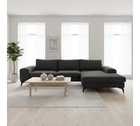 Abakus Direct Venice Chenille Corner Sofa In Black Right Facing With Deep Seats And Extra-Wide Padded Arms