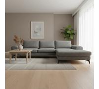 Abakus Direct Venice Chenille Corner Sofa In Charcoal Right Facing With Deep Seats And Extra-Wide Padded Arms