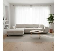 Abakus Direct Venice Chenille Corner Sofa In Stone Grey Left Facing With Deep Seats And Extra-Wide Padded Arms