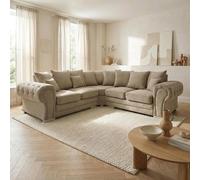 Abakus Direct Verona Linen Corner Sofa with Button Detail in Beige Abakus Direct Beige