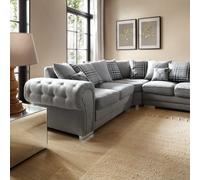 Abakus Direct Verona Linen Corner Sofa with Button Detail in Light Grey Abakus Direct Light Grey