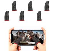 ABALDI Gaming Finger Sleeves for Mobile Game Controllers Highly Conductive 100% Silver Thread Durable 24-Needle Weave for Pubg Fortnine(Black-Red 6 PCS)