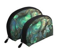 Abalone Nacre Print Shell-Shaped 2-Piece Makeup Bag Set Travel Cosmetic Organiser Stylish Storage for Beauty & Gifts for Women Girls