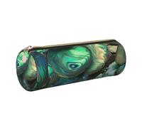 Abalone Nacre Printed Leather Pencil Case Cute Stationery Organizer Round Makeup Bag Pen Pouch, Gold Zipper