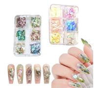 Abalone Shell Flakes for Nail Art, 2Boxes 12Grids Colorful Shell Pieces Nail Sequins Glitter,Irregular Abalone Seashell Slices Nail Art Accessories for Manicure Design DIY Craft