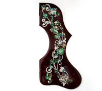 Abalone Shell Inlaid Acoustic Guitar Pickguard for Gibson J200, SJ200 or 40-43 Inch Acoustic Guitars Handmade Crown and Yellow Rose Designs, Easy Adhesive Installation (SN04)