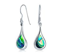 Abalone Shell Iridescent Inlay Dangle Teardrop Rain Drop Dangle Earrings For Women .925 Sterling Silver
