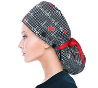 ABAMERIKA Bouffant Caps with Button and Sweatband, Adjustable Work Hats for Men and Women, One Size, 1 Pack: Ponytail Black EKG, L
