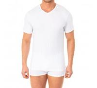 Abanderado Mens Short-sleeved V-neck t-shirt for men A0DGO. Comfort and casual style. - White Cotton - Size Medium