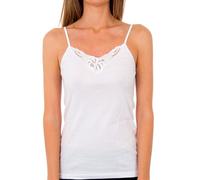 Playtex T-Shirt 100% cotton thin straps with feminine details on the neckline Women x1, White, L