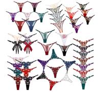 abandi G String Thongs for Women Sexy Assorted Floral Lace Bow-Knot Panties Variety Pack Adjustable T-Backs Tangas, 24 Pack, One size