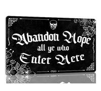 Abandon Hope All Ye Who Enter Here Tin Sign Halloween Metal Sign Vintage Halloween Witch Decor Signs Gothic Halloween Decorations For Cafe Bar Kitchen 8x12 Inch