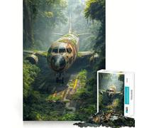 Abandoned Airplane in Jungle 1000 Pieces Puzzles for Adults Strong Memory Quality Print Fun Challenge Night Fun (38x26cm)