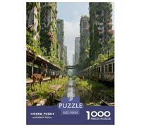 Abandoned City with Deer 1000 Piece Jigsaw Puzzles Impossible Hard Challenge Modern Paisaje for Family Activity Game Beautiful Decoration for Women Men 70x50cm/1000pcs