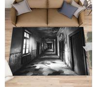 Abandoned Corridor Hallway Rug - 70 x 120 cm Vintage Ruins Runner Rugs for Kitchen, Gloomy Horror Corridor Short Pile Rug Anti Slip for Nursery Kids Bedroom Bedside