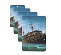 Abandoned Cruise Ship At Sea Car Air Fresheners 4 Pcs Rectangle Hanging Car Air Freshener Fragrance Scented Cards Auto Mirror Pendant Aromatherapy Tablets For Car Home Office Closet Bathroom
